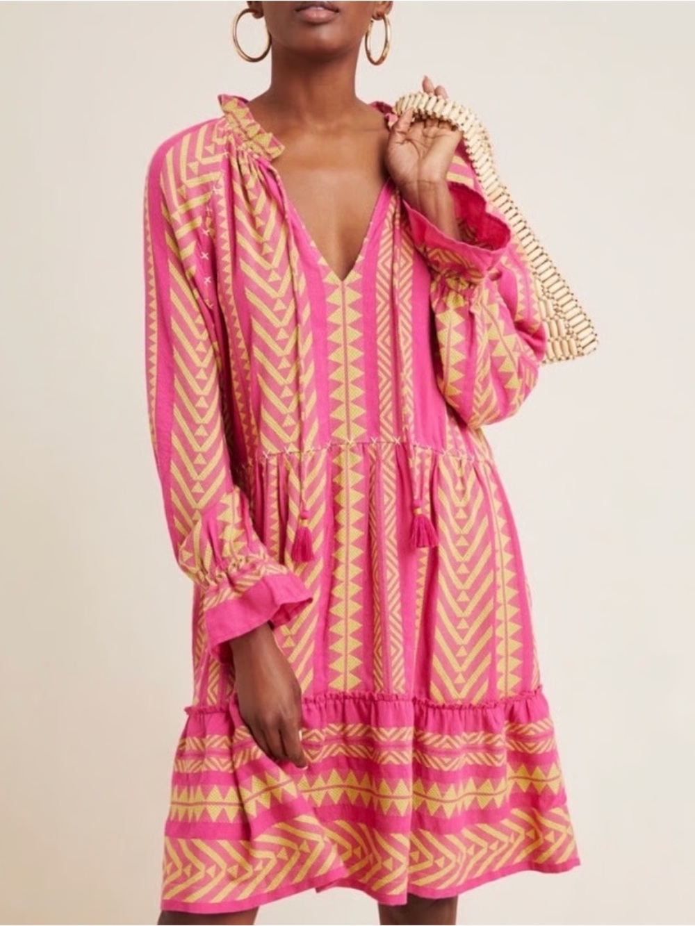 Anthropologie Maeve Pink Dominique Dress Ruffle Hem
